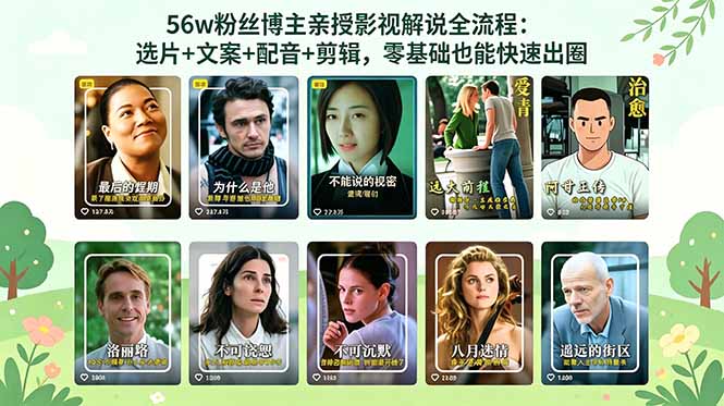 56万粉丝博主亲授影视解说全流程：选片+文案+配音+剪辑，零基础也能快速出圈-鑫梵淘