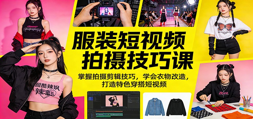 服装短视频拍摄技巧课：掌握拍摄剪辑技巧，学会衣物改造，打造特色穿搭短视频-鑫梵淘