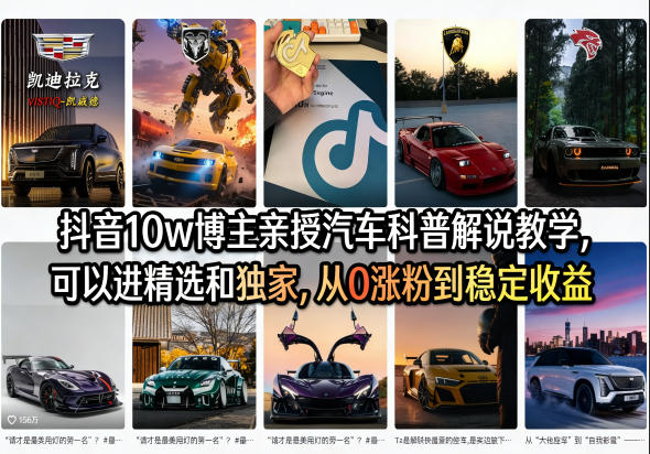 抖音10w博主亲授汽车科普解说教学，可以进精选和独家，从0涨粉到稳定收益(详细视频课程+1T素材)-鑫梵淘