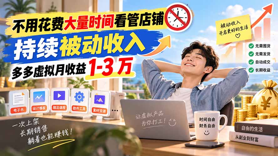 不用花费大量时间看管店铺，持续被动收入，多多虚拟月收益 1-3 万-鑫梵淘
