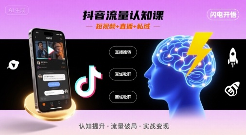 抖音流量认知课，短视频+直播+私域，认知提升，闪电开悟-鑫梵淘