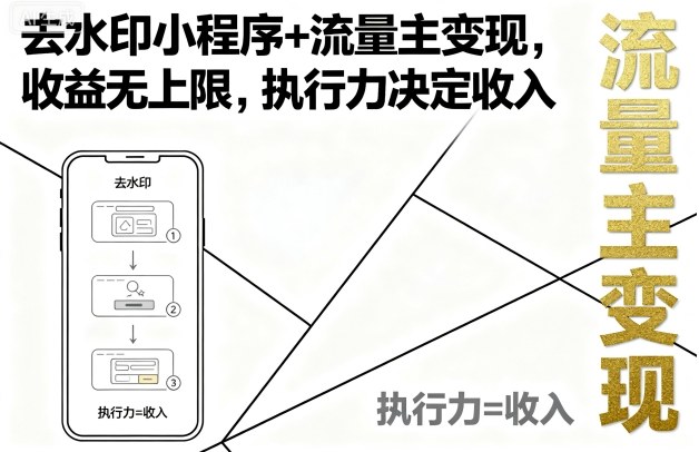 去水印小程序+流量主变现，收益无上限，执行力决定收入-鑫梵淘
