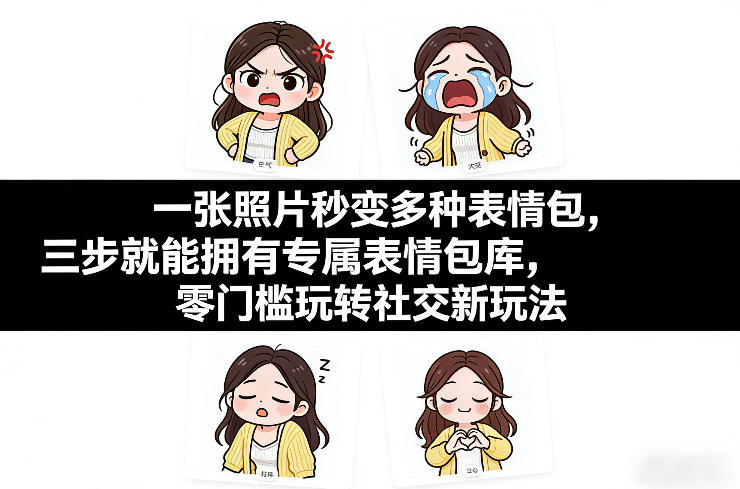 一张照片秒变多种表情包，三步就能拥有专属表情包库，零门槛玩转社交新玩法【文档】-鑫梵淘