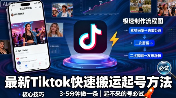 最新Tiktok快速搬运快速起号方法，3-5分钟做一条，起不来的号可以试试-鑫梵淘
