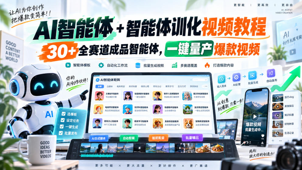 AI智能体+智能体训化视频教程，30+全赛道成品智能体，一键量产爆款视频-鑫梵淘