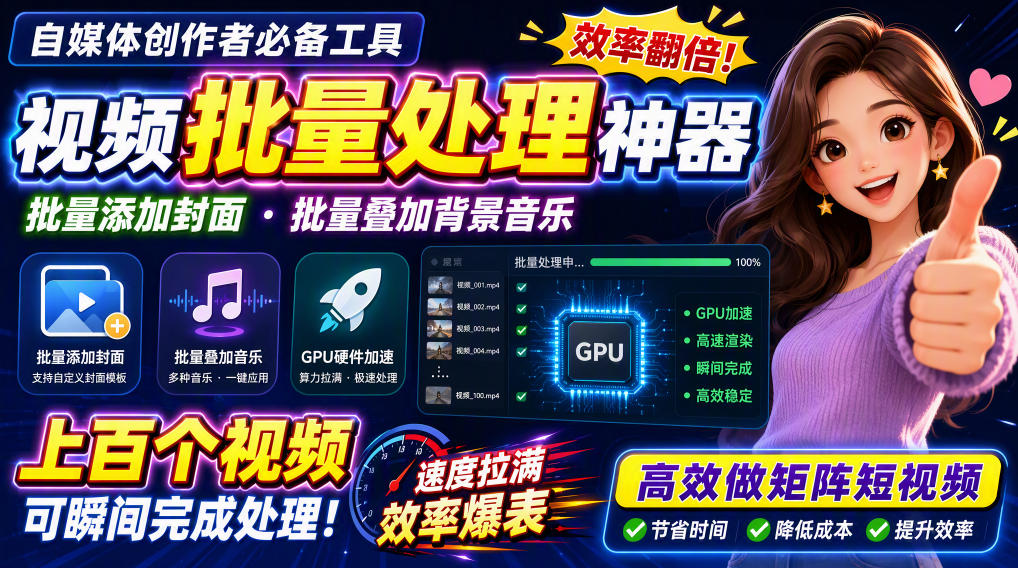 视频批量加封面，把封面添加到视频第一帧，不用剪辑软件批量添加-鑫梵淘