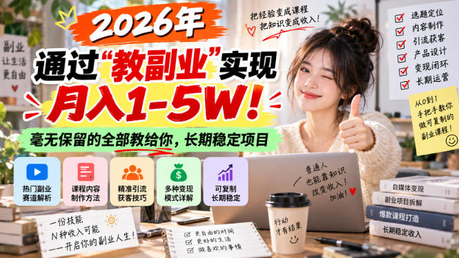 2026年通过“教副业”实现月入1-5W！毫无保留的全部教给你，长期稳定项目【揭秘】-鑫梵淘