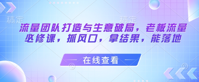流量团队打造与生意破局，老板流量必修课，抓风口，拿结果，能落地-鑫梵淘