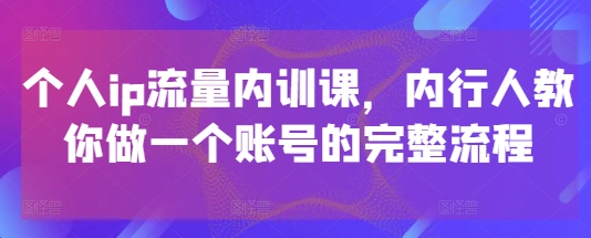 个人ip流量内训课，内行人教你做一个账号的完整流程-鑫梵淘