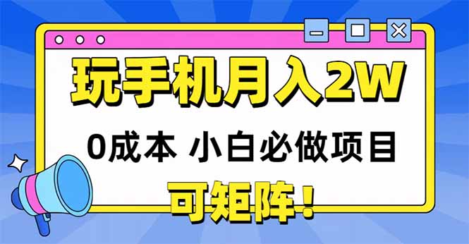 玩玩手机月入20000+，0成本小白必做项目，可矩阵-鑫梵淘