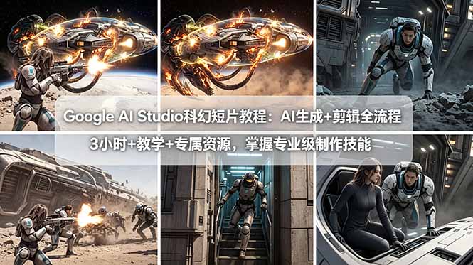 Google AI Studio科幻短片教程：AI生成+剪辑全流程，3小时+教学+专属资源，掌握专业级制作技能-鑫梵淘
