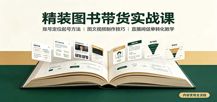 精装图书带货实战课：账号定位起号方法，图文视频制作，促单转化教学-鑫梵淘