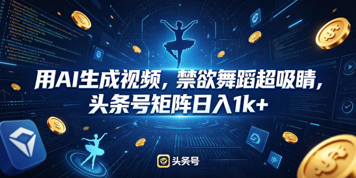 用AI生成视频，禁欲舞蹈超吸睛，头条号矩阵日入1k+-鑫梵淘