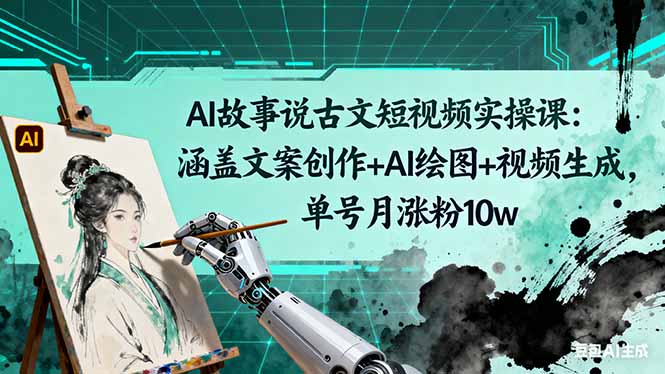 AI故事说古文短视频实操课：涵盖文案创作+AI绘图+视频生成，单号月涨粉10w-鑫梵淘
