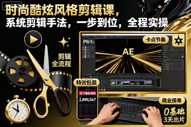 时尚酷炫风格剪辑课，系统剪辑手法，一步到位，全程实操-鑫梵淘