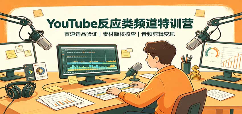 YouTube反应类频道特训营：赛道选品验证，素材版权核查，音频剪辑变现-鑫梵淘