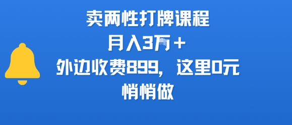 卖两性打牌课程，月入3W+外边收费899的课程，这里0元，悄悄做-鑫梵淘