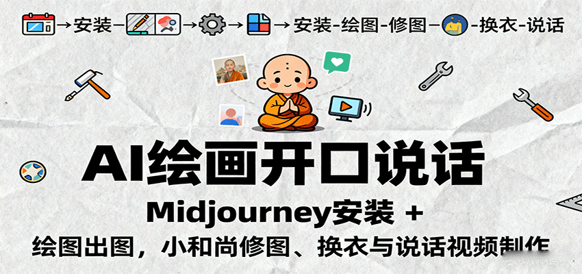 AI绘画开口说话，Midjourney安装 + 绘图出图，小和尚修图、换衣与说话视频制作-鑫梵淘