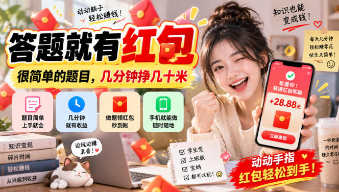 答题就有红包，很简单的题目，几分钟挣几十块，学生党上班族宝妈都可以玩【揭秘】-鑫梵淘