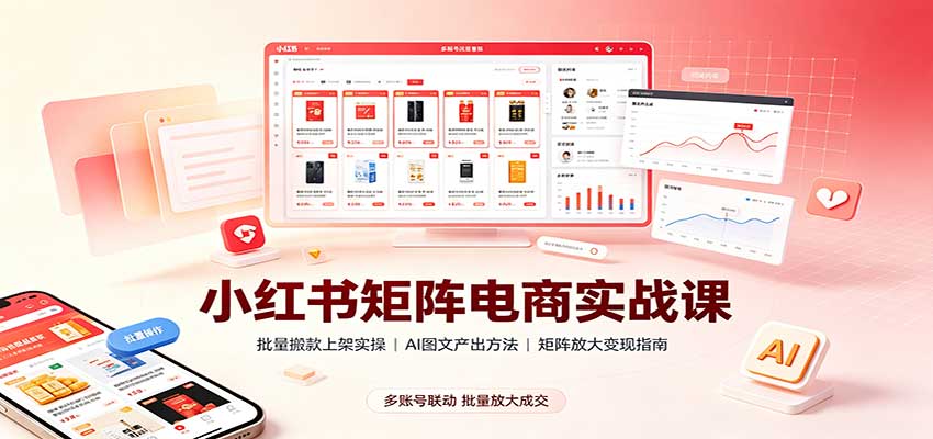 小红书矩阵电商实战课：批量搬款上架实操，AI图文产出，矩阵放大变现指南-鑫梵淘