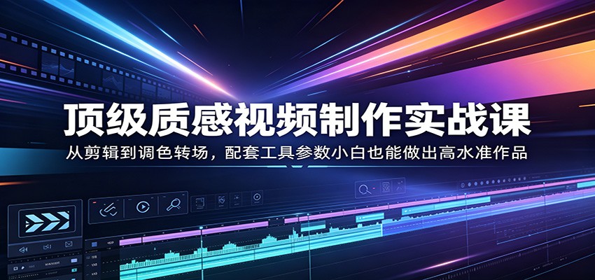 顶级质感视频制作实战课：从剪辑到调色转场，配套工具参数小白也能做出高水准作品-鑫梵淘
