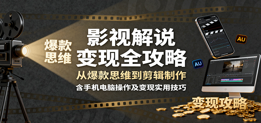 影视解说变现全攻略：从爆款思维到剪辑制作，含手机电脑操作及变现实用技巧-鑫梵淘