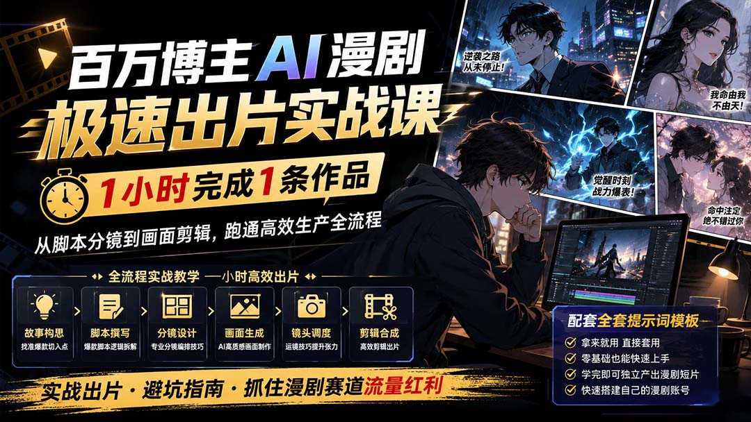 百万博主AI漫剧极速出片实战课：1小时产出条作品，从脚本分镜到画面剪辑，跑通高效生产全流程-鑫梵淘