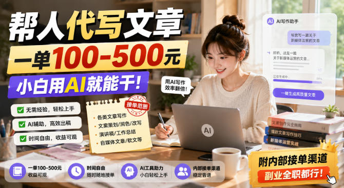 帮人代写文章，一单100-500，小白用AI就能干，附内部接单渠道，副业全职都行【揭秘】-鑫梵淘