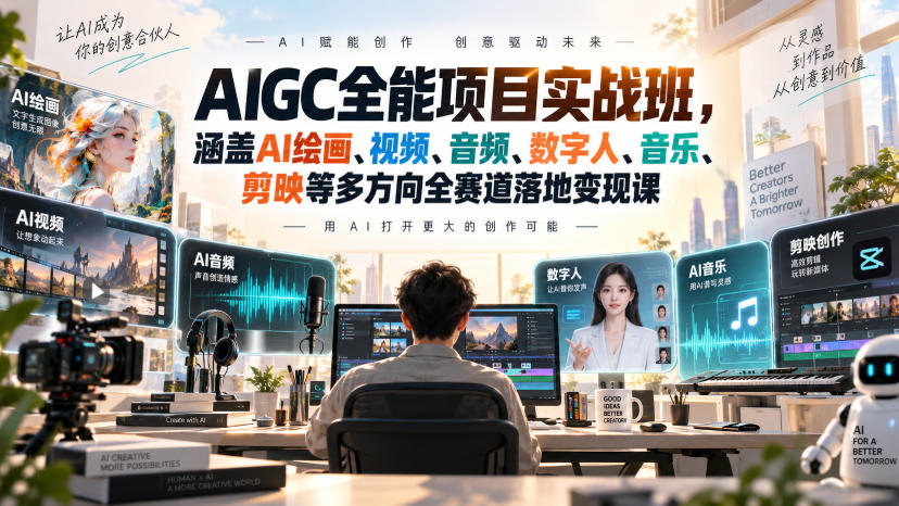 AIGC全能项目实战班，涵盖AI绘画、视频、音频、数字人、音乐、剪映等多方向全赛道落地变现课(更新)-鑫梵淘