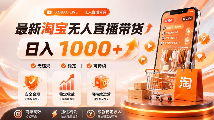 拒绝死工资！淘宝无人直播，让你睡觉都在进账，单设备日入1k+普通人的变现蓝海【揭秘】-鑫梵淘
