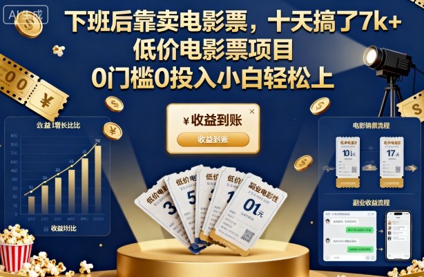 下班后靠卖电影票，十天搞了7k+，低价电影票项目，0门槛0投入小白轻松上手【揭秘】-鑫梵淘