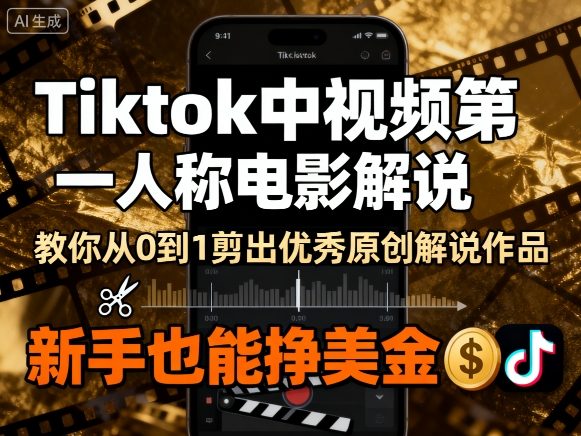 Tiktok中视频第一人称电影解说，教你从0到1剪出一个优秀的原创解说作品，新手也能挣美金-鑫梵淘