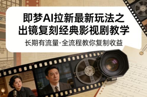 即梦AI拉新最新玩法之出镜复刻经典影视剧教学，长期有流量，全流程教你复制收益-鑫梵淘