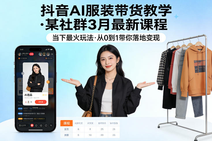 抖音AI服装带货教学，某社群3月最新课程，当下最火玩法，从0到1带你落地变现-鑫梵淘