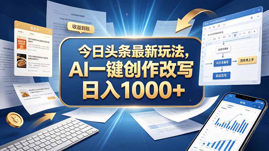 今日头条最新玩法，AI 一键创作改写，简单易上手，轻松日入 1000 +-鑫梵淘
