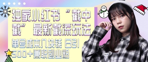 最新小红书截流玩法 独家截中截 单号成本几块钱 日引500+CY粉JZ粉-鑫梵淘