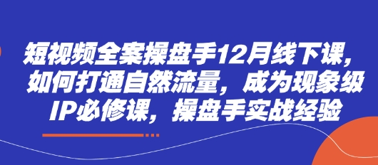 短视频全案操盘手12月线下课，如何打通自然流量，成为现象级IP必修课，操盘手实战经验-鑫梵淘