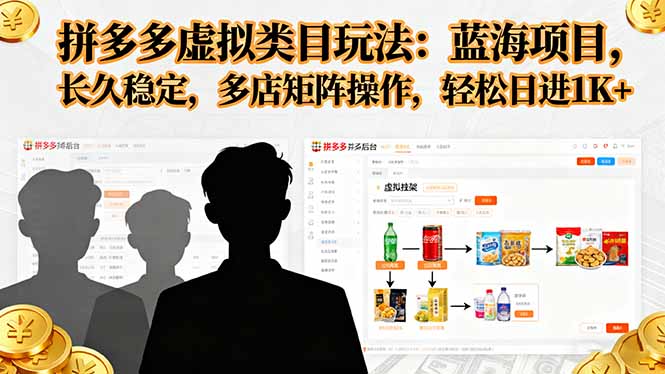拼多多虚拟类目玩法，蓝海项目，长久稳定，多店矩阵操作，轻松日进1K+-鑫梵淘