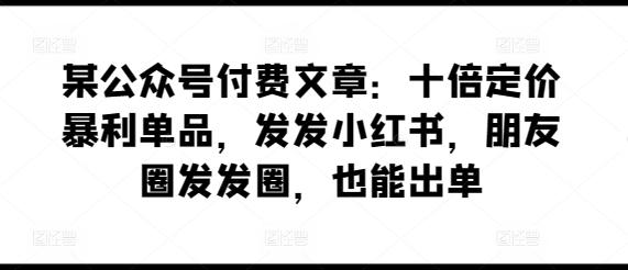 某公众号付费文章：十倍定价暴利单品，发发小红书，朋友圈发发圈，也能出单-鑫梵淘