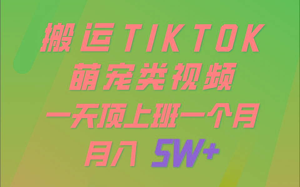 一键搬运TIKTOK萌宠类视频，一部手机即可操作，所有平台均可发布 轻松月入5W+-鑫梵淘