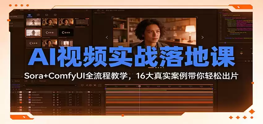 AI视频实战落地课：Sora+ComfyUI全流程教学，16大真实案例带你轻松出片-鑫梵淘