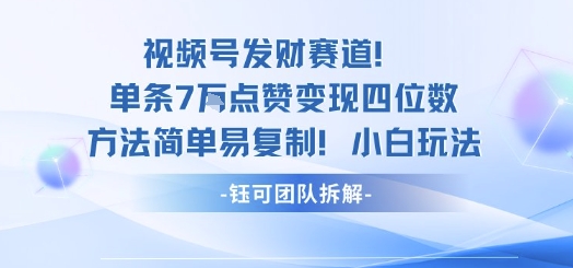 视频号发财赛道单条7W点赞变现四位数方法简单易复制小白玩法-鑫梵淘