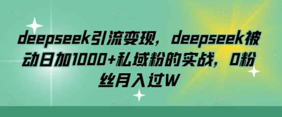 deepseek引流变现，deepseek被动日加1000+私域粉的实战，0粉丝月入过W-鑫梵淘