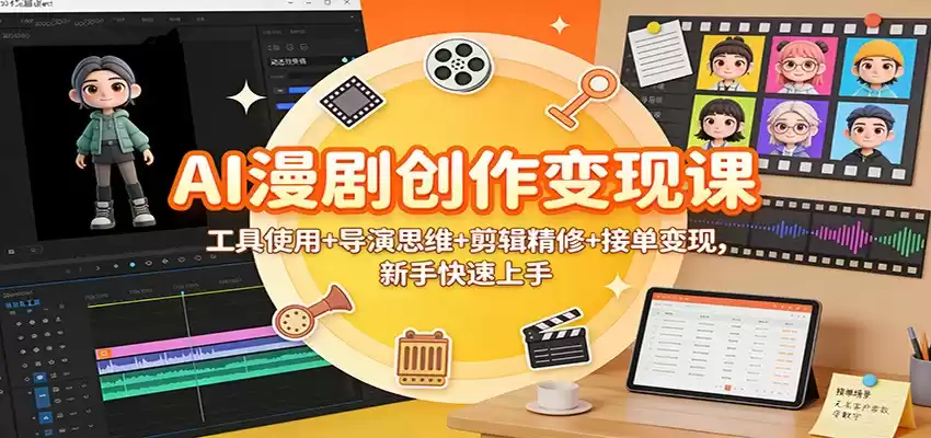 AI漫剧创作变现课：工具使用+导演思维+剪辑精修+接单变现，新手快速上手-鑫梵淘
