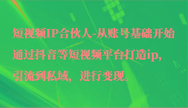 短视频IP合伙人-从账号基础开始通过抖音等短视频平台打造ip，引流到私域，进行变现。-鑫梵淘