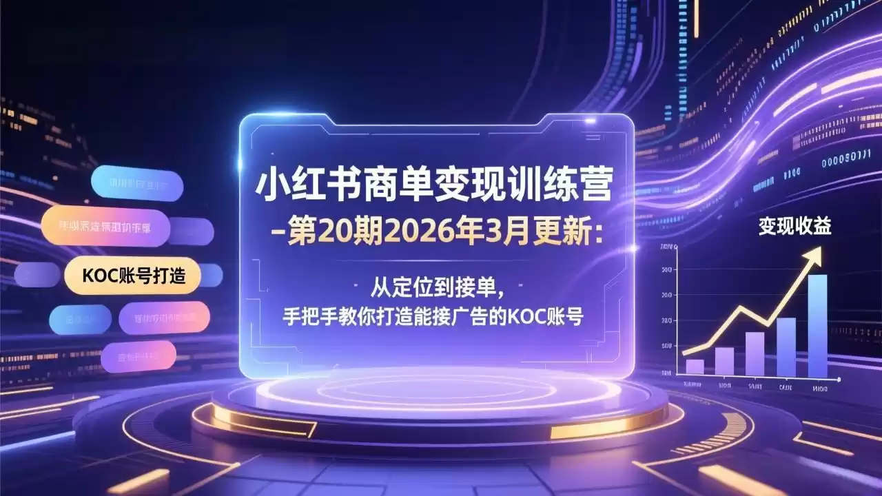 小红书商单变现训练营-第20期26年3月更新：从定位到接单，手把手教你打造能接广告的KOC账号-鑫梵淘