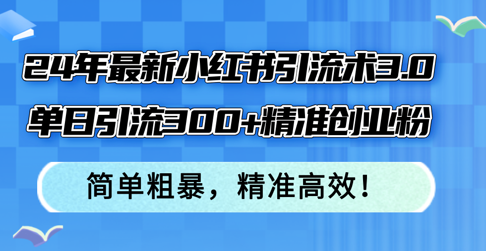 24年最新小红书引流术3.0，单日引流300+精准创业粉，简单粗暴，精准高效！-鑫梵淘