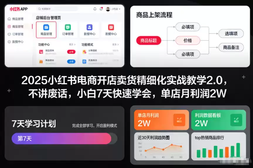 2025小红书电商开店卖货精细化实战教学2.0，不讲废话，小白7天快速学会，单店月利润2W-鑫梵淘