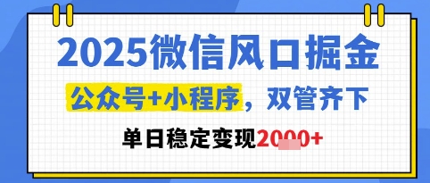 2025微信风口掘金,公众号+小程序双管齐下,单日稳定变现1k+【揭秘】