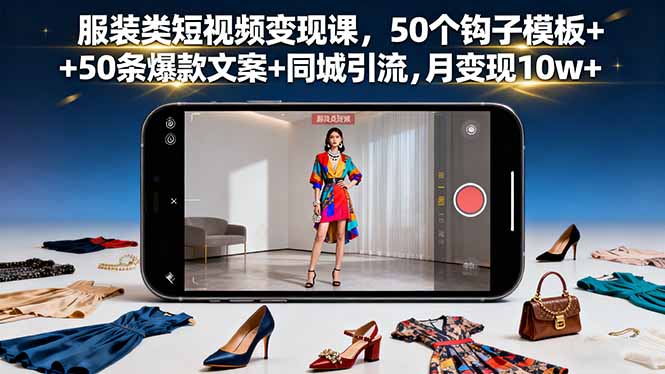 服装类短视频变现课，50个钩子模板+50条爆款文案+同城引流，月变现10w+-鑫梵淘